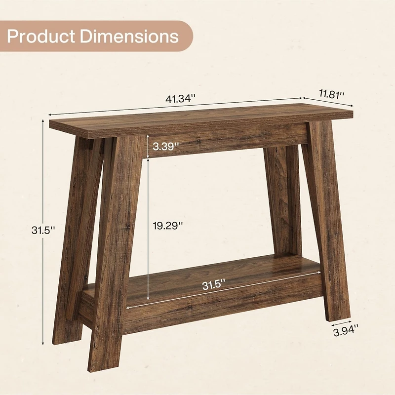 Tribesigns 41.3" Farmhouse Console Table, 2-Tier Wooden Entryway Table with Storage, Rustic Narrow Behind Couch