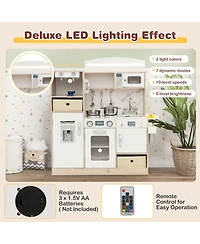 Kids Pretend Play Kitchen Wooden Toy Playset with Led Lighting & Coffee Maker