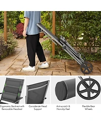 Gymax 2PCS Patio Recliner Chair Outdoor Adjustable Folding Chaise Lounge Chair w/ 2 Wheels