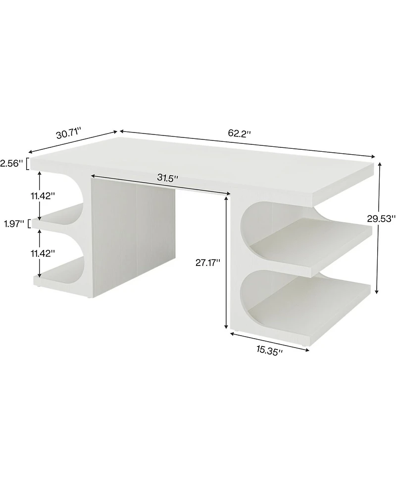 Tribesigns Wood Executive Desk, 62 Inches Computer Desk, Large Office Desk with Shelves, Extra Long Writing Desk for Home, Modern Individual Workstati