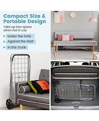 Sugift Folding Shopping Cart with Swiveling Wheels and Dual Storage Baskets