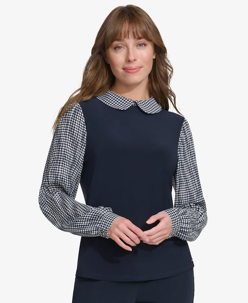 Tommy Hilfiger Women's Collared Pleated-Sleeve Top