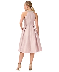 Adrianna Papell Beaded-Neck Mikado Dress