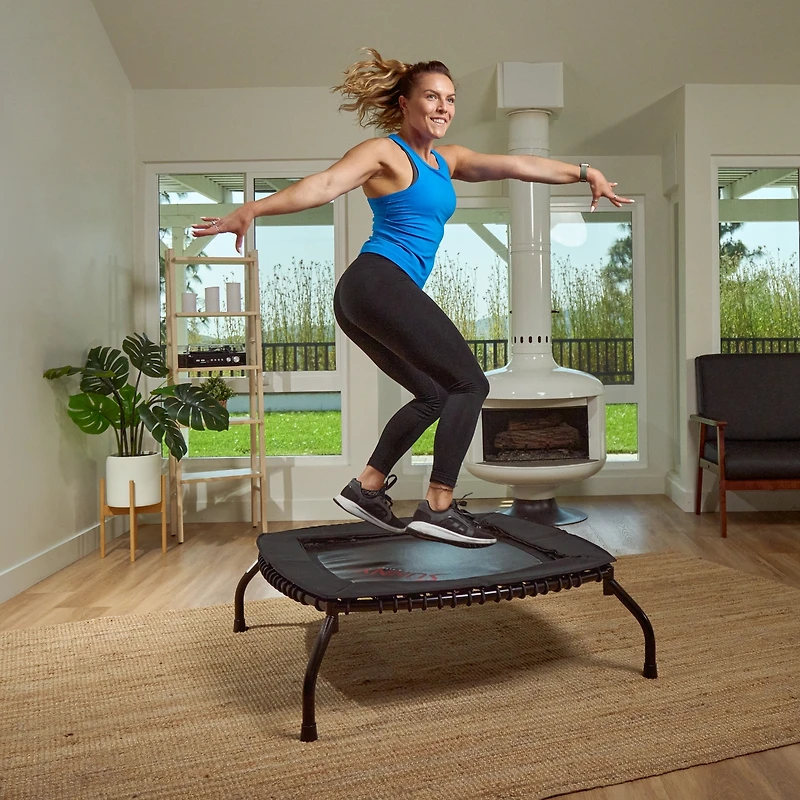 Sunny Health & Fitness Springless Mini Trampoline – Premium Adjustable Bungee-Style Indoor/Outdoor Exercise Rebounder for Quieter and Safer Wo