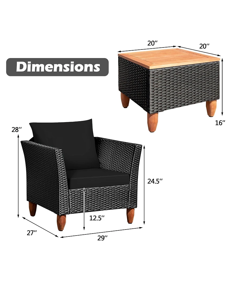 Slickblue 3 Pieces Outdoor Patio Rattan Furniture Set with Coffee Table