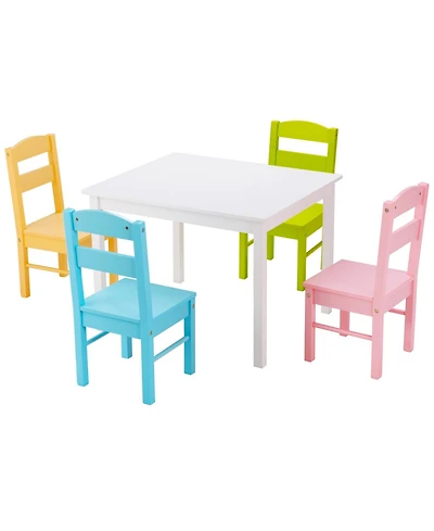 Slickblue Kids 5 Pieces Table and Chair Set Wooden Children Activity Playroom Furniture Gift