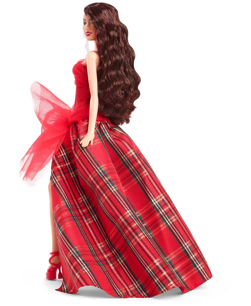 Barbie Signature 2024 Holiday Barbie Fashion Doll, Seasonal Collector Gift, Dark Brown Hair with Plaid Gown