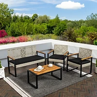 Wilder 4-Piece Modern Coastal Faux Wicker Conversation Outdoor Patio Set