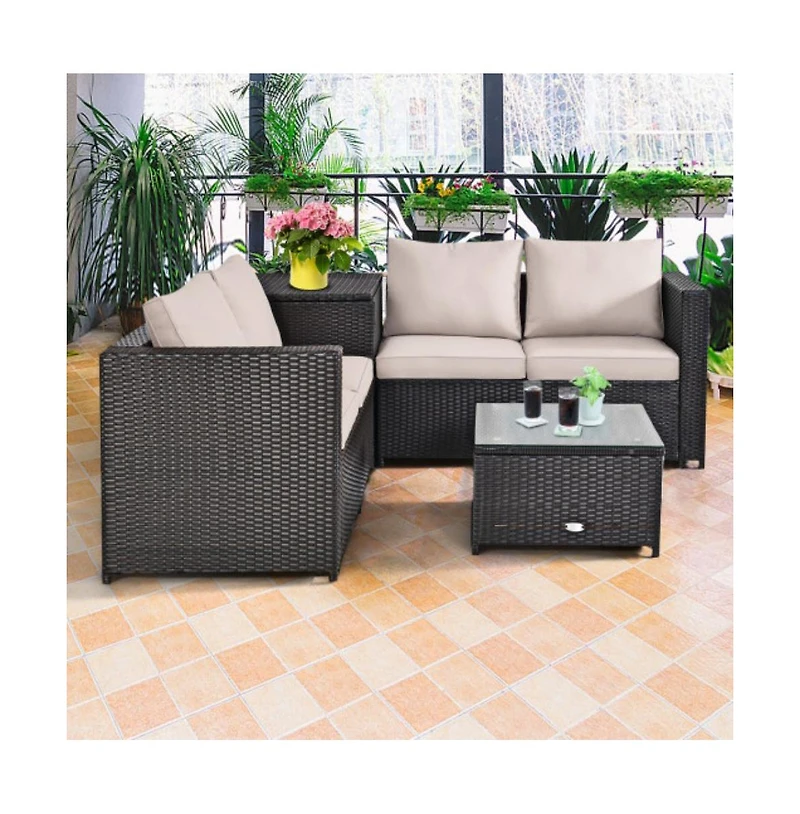 Slickblue 4 Pcs Rattan Patio Furniture Set with Cushions