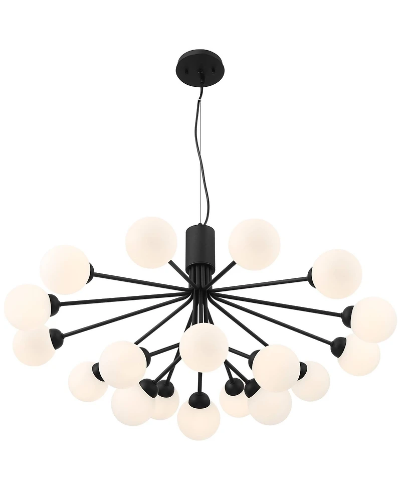 Possini Euro Design Davina Black Hanging Sputnik Chandelier Lighting 34 1/2" Wide Mid Century Modern Led Frosted White Globe Shades 18-Light Fixture f