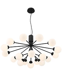 Possini Euro Design Davina Black Hanging Sputnik Chandelier Lighting 34 1/2" Wide Mid Century Modern Led Frosted White Globe Shades 18-Light Fixture f