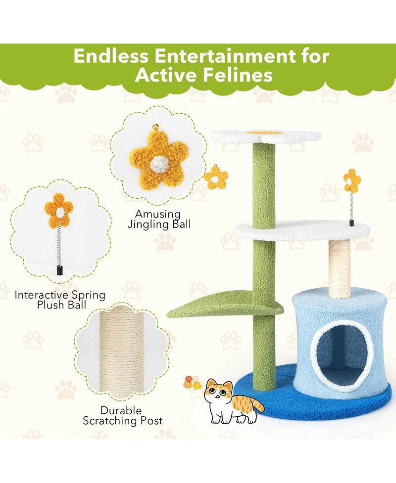 4-Tier Modern Cat Tree Tower Kitten Activity Center with Sisal Scratching Post