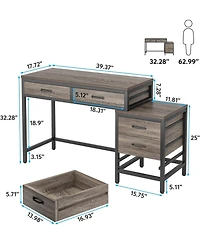 Tribesigns Computer Desk with 5 Drawers, Home Office Desks with Reversible Drawer Cabinet Printer Stand, Industrial Pc Desk with Storage, Grey Study W