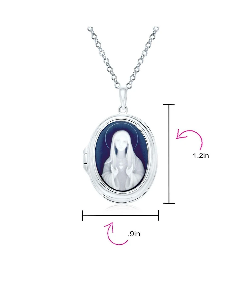 Bling Jewelry Holds Picture Antique Style Blue Our Lady Of Guadalupe Oval Virgin Mary Cameo Photo Locket Pendant Necklace Sterling Silver