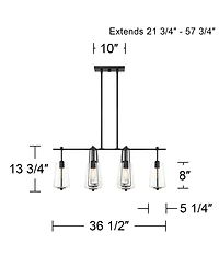 Possini Euro Design Wexford Black Island Linear Pendant Chandelier 36 1/2" Wide Modern Clear Glass 6-Light Fixture for Dining Room