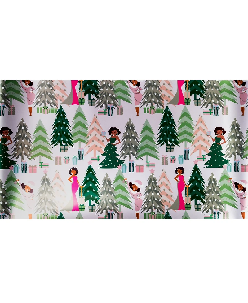 Black Paper Party Pink Holly Tree Gift Wrap