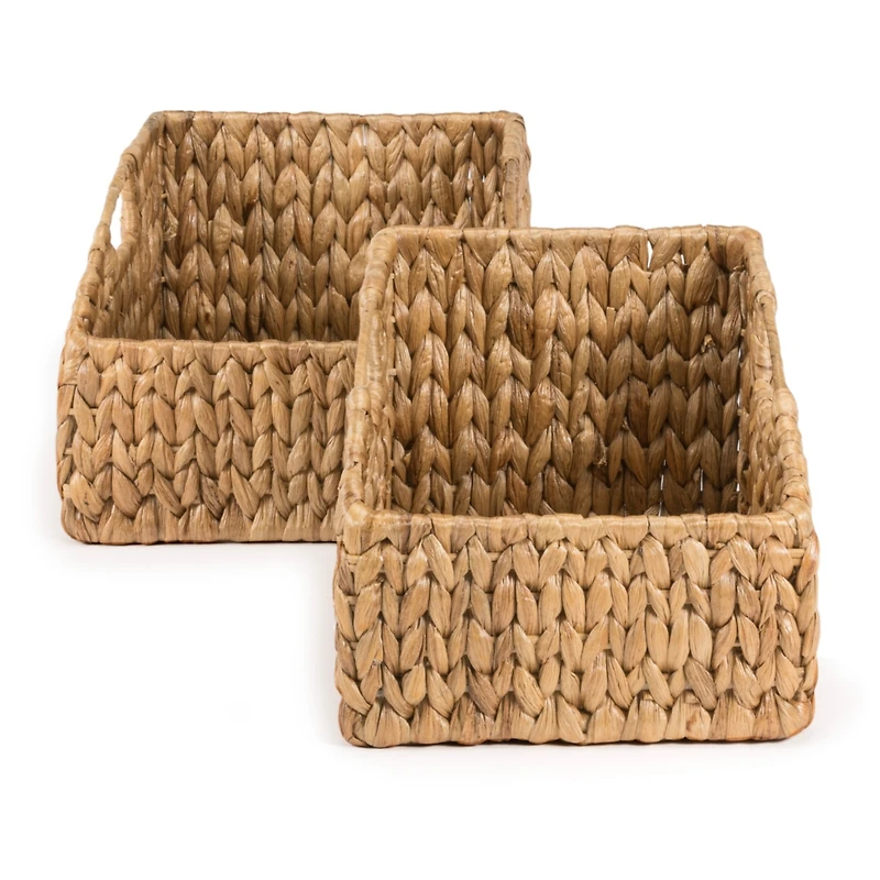 Havanah Southwestern Hand-Woven Hyacinth Slanted Pantry Baskets with Handles (Set of 2)