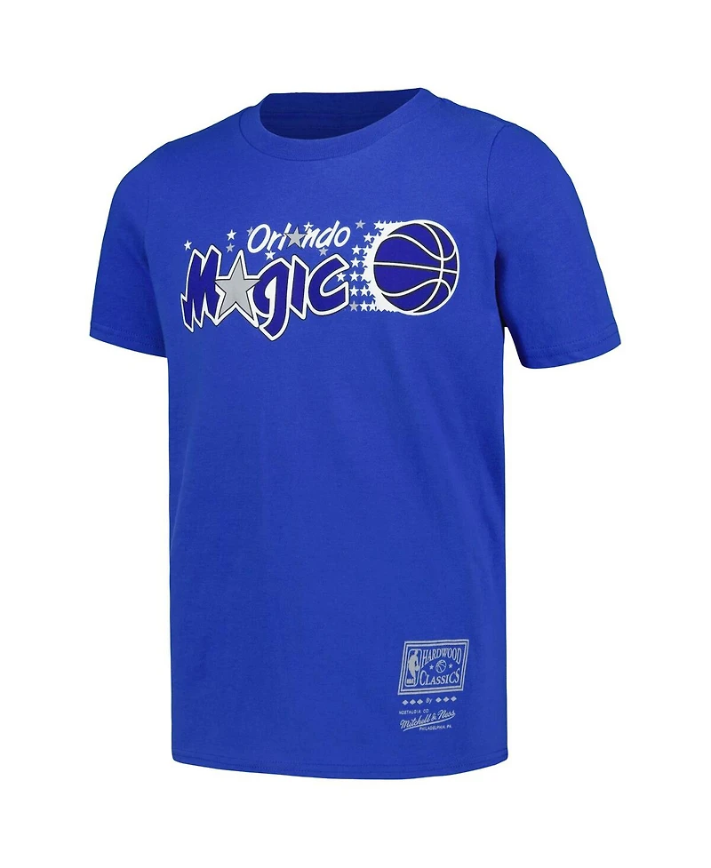 Mitchell & Ness Big Boys and Girls Blue Orlando Magic Hardwood Classics Retro Logo T-Shirt