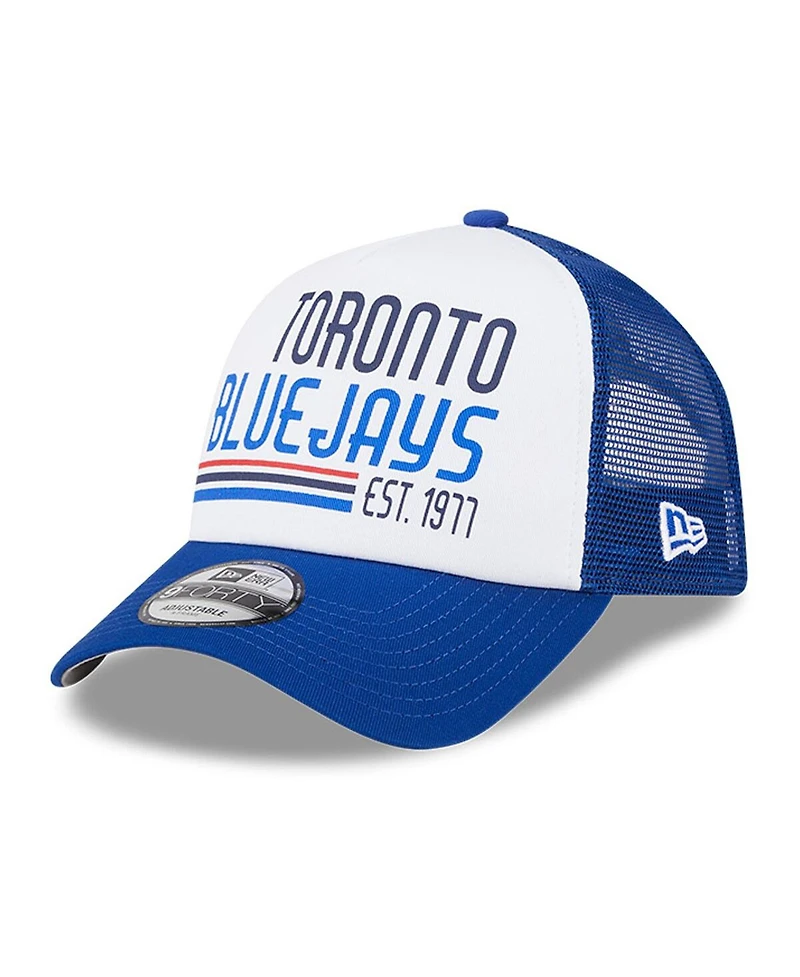 New Era Men's White/Royal Toronto Blue Jays Stacked A-Frame Trucker 9FORTY Adjustable Hat