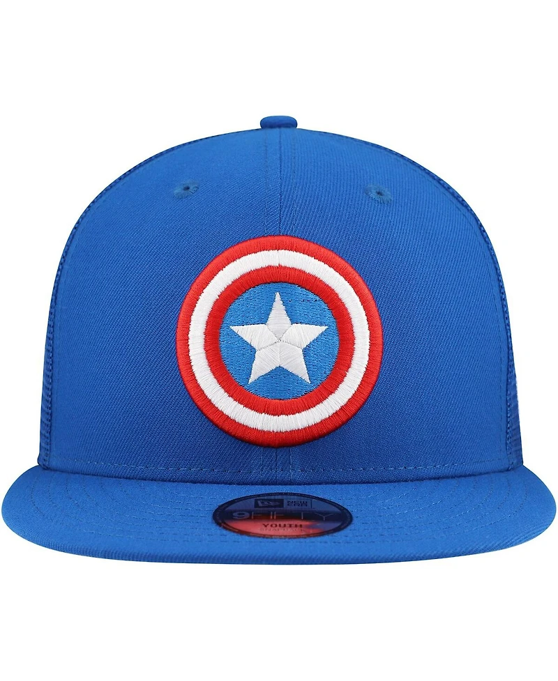 New Era Big Boys and Girls Blue Captain America 9FIFTY Trucker Snapback Hat