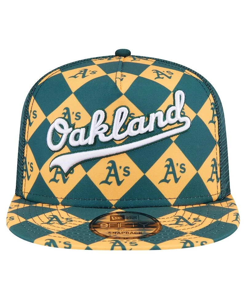 New Era Men's Green Oakland Athletics Seeing Diamonds A-Frame Trucker 9FIFTY Snapback Hat