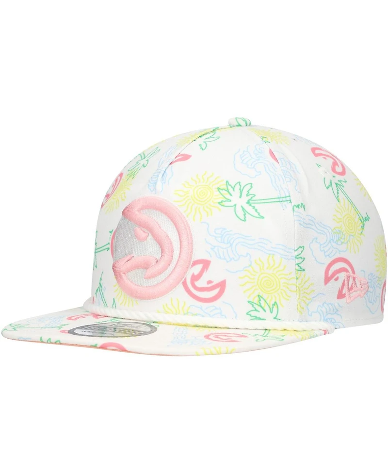 New Era Men's White Atlanta Hawks Palm Trees and Waves Golfer Adjustable Hat