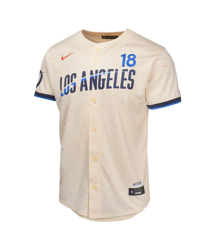 Nike Big Boys and Girls Yoshinobu Yamamoto Cream Los Angeles Dodgers 2024 City Connect Limited Player Jersey