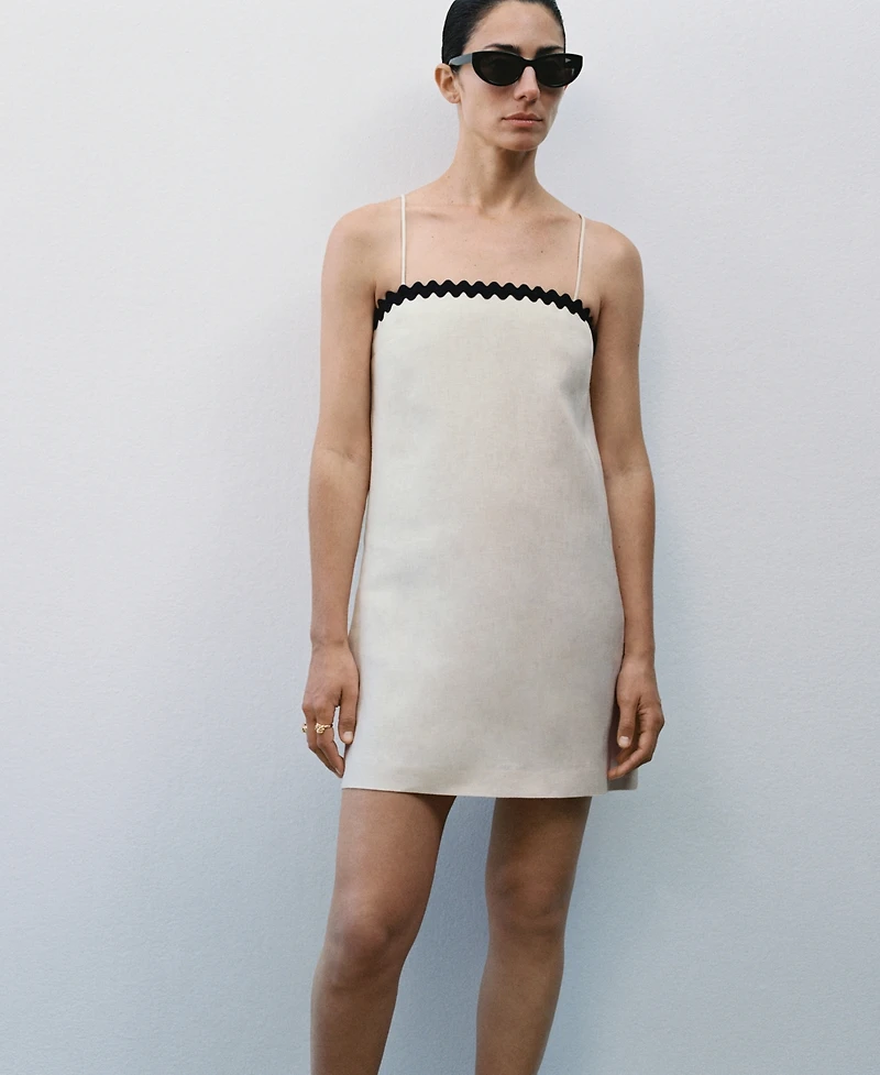 Mango Women's Contrasting Details Linen Dress