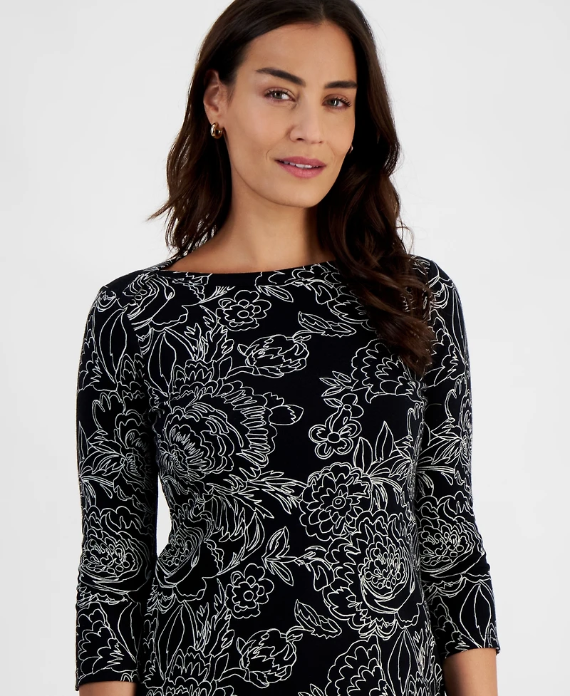 Style & Co Petite Printed 3/4-Sleeve Knit Top, Created for Macy's