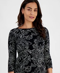 Style & Co Petite Printed 3/4-Sleeve Knit Top, Created for Macy's