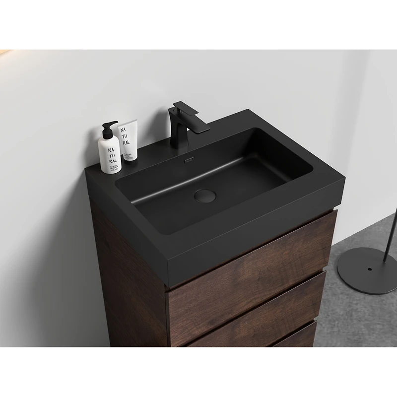 Modern Matte Black Quartz Basin with Overflow