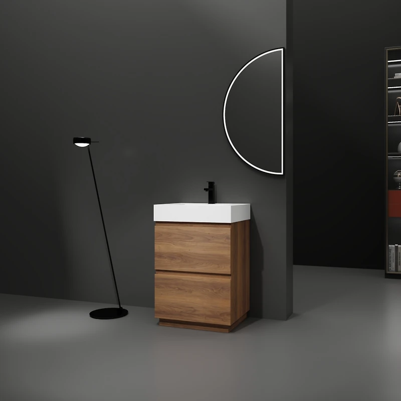 Streamdale 24" Modern Bathroom Vanity with Single Sink, Double Drawer, Brown