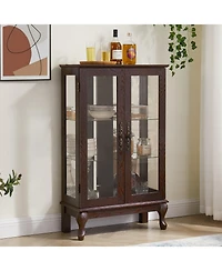 Simplie Fun Elegant 2-Door Curio Cabinet with Tempered Glass and Adjustable Shelves