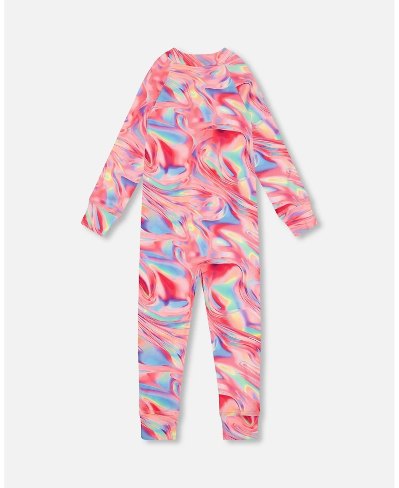 Deux par Toddler Girls One Piece Thermal Underwear Printed Pink Marble - Toddler|Child