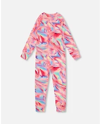 Deux par Toddler Girls One Piece Thermal Underwear Printed Pink Marble - Toddler|Child