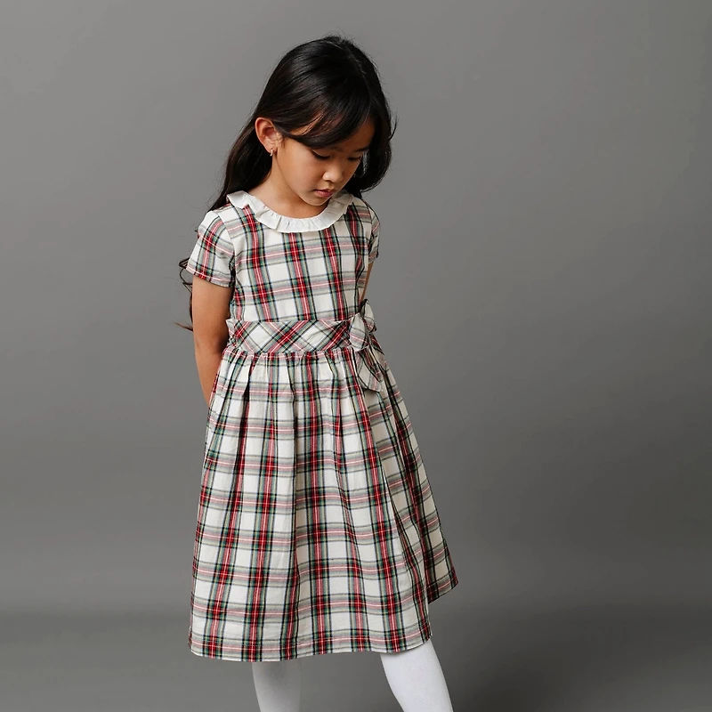 Hope & Henry Big Girls Short Sleeve Ruffle Collar Party Dress with Bow