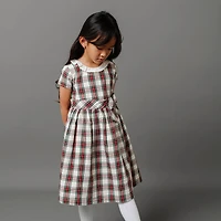 Hope & Henry Big Girls Short Sleeve Ruffle Collar Party Dress with Bow