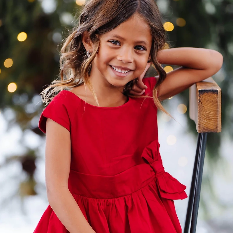 Hope & Henry Little Girls Cap Sleeve Party Dress with Bow Sash, Toddler|Child