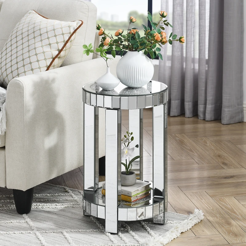 Crystal Inlay Mirror Coffee Table with Storage