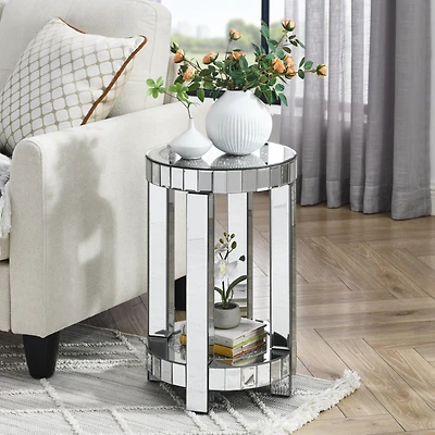 Crystal Inlay Mirror Coffee Table with Storage