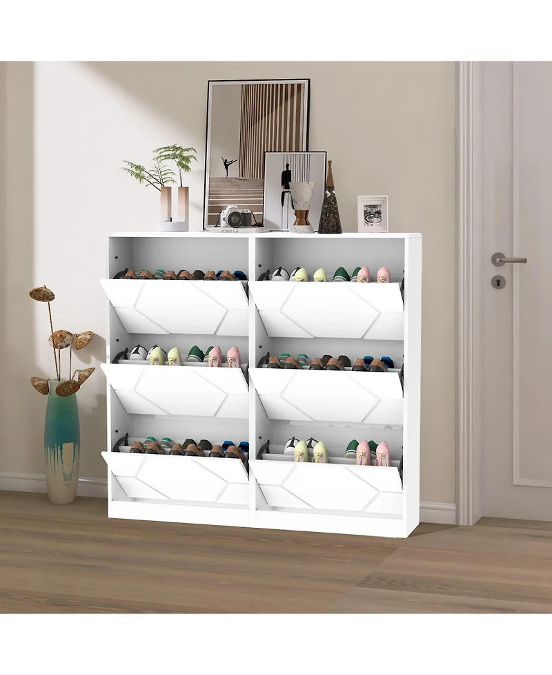 Streamdale 6-Tier Carved Shoe Cabinet for Entryway, White