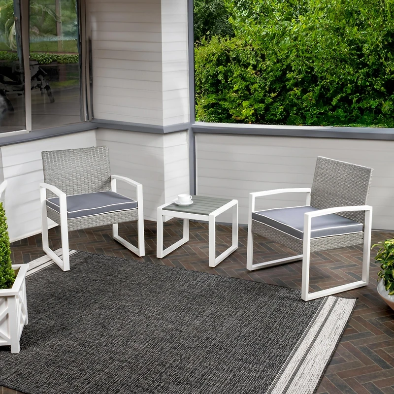 Jonathan Y Selby 3-Piece Modern Coastal Faux Wicker Conversation Outdoor Patio Set, White/Black/Brown
