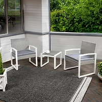 Jonathan Y Selby 3-Piece Modern Coastal Faux Wicker Conversation Outdoor Patio Set, White/Black/Brown