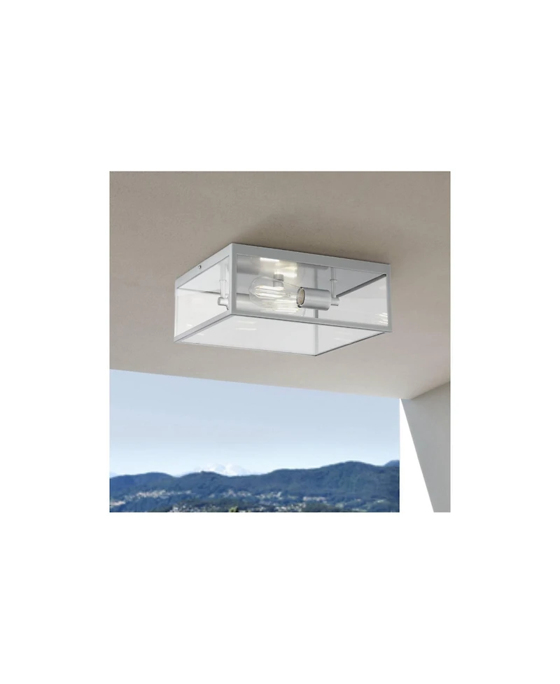 John Timberland Union Modern Farmhouse Indoor-Outdoor Flush-Mount Ceiling Light Fixture 12" Matte Silver Nickel Clear Glass Panels Square Exterior Hou