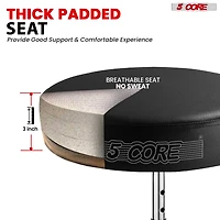 5 Core Drum Throne Comfortable Padded Guitar Stool Height Adjustable Music Dj Chair Heavy Duty Seat - Black