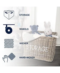 Jonathan Y Yael Coastal Hand-Woven "Storage" Rattan Basket with Wheels and Handles, Kubu Gray