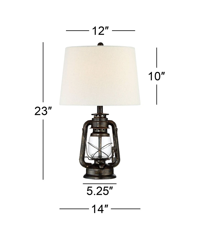 Murphy Industrial Rustic Accent Table Lamp 23" High with Dimmer Weathered Bronze Clear Glass Oatmeal Fabric Drum Shade for Bedroom Living Room Ho