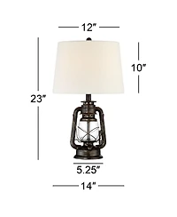 Murphy Industrial Rustic Accent Table Lamp 23" High with Dimmer Weathered Bronze Clear Glass Oatmeal Fabric Drum Shade for Bedroom Living Room Ho