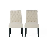 Streamdale Ivory Linen Tufted Rolltop Dining Chairs (Set Of 2)