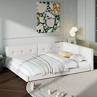 Streamdale Upholstered Full Bed with Usb Ports and Led Belt, Beige